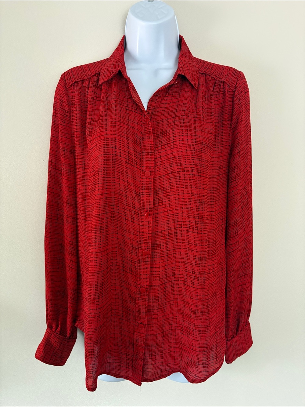 Worthington Red Textured Shear Button-Down Blouse
